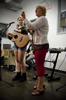 Workshop instructor Johanne Desforges explaining vocal technique and posture to workshop participant - 2012-06-09